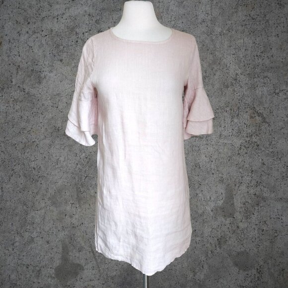 Francesca Bettin 100% Linen‎ Shift Dress S Layered Bell Sleeves Pink Made Italy - Picture 16 of 16
